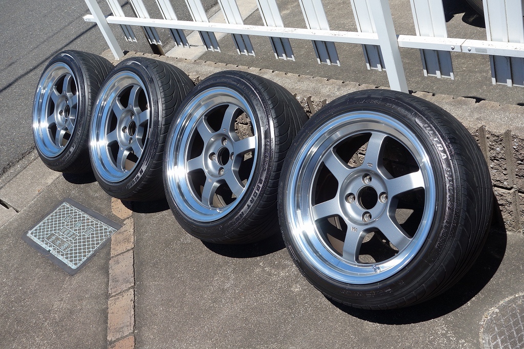 중고 te37v 16インチ 8j ＋ 25 pcd100 4穴 タイヤ付き2本セット RAYS