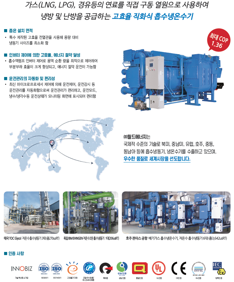 ㈜월드에너지 : 직화흡수식 냉온수기