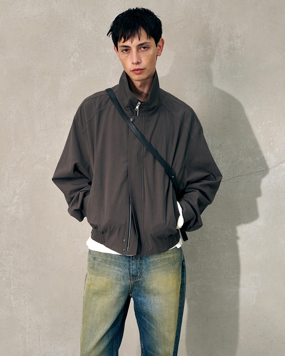 [HALEINE] OVERSIZED 3D HIGH NECK JACKET GREY (XJ301)