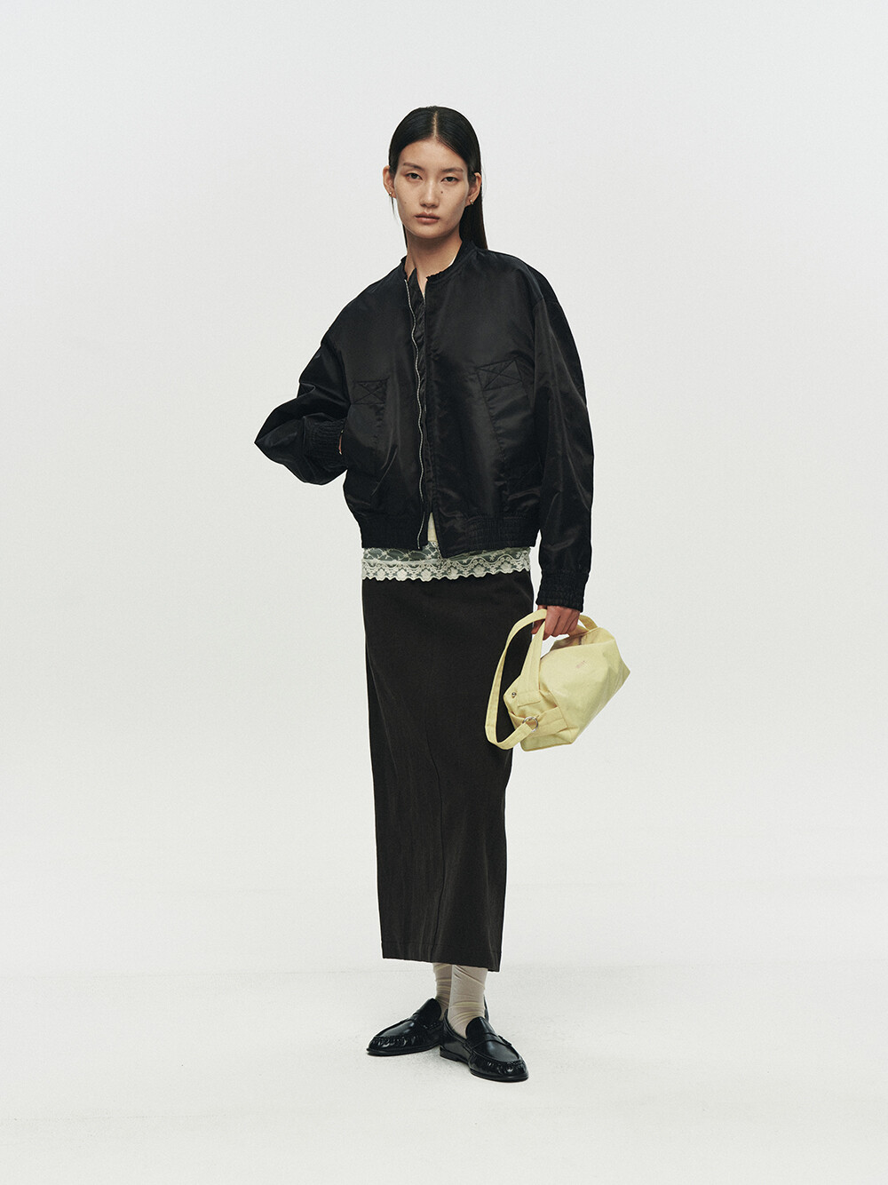 [HEUTE]FRAME COLLARLESS BOMBER JACKET (BLACK)