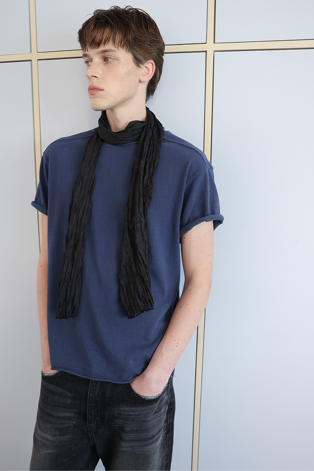 [ANYTIME LOREAK] AGAVE WRINKLE SCARF - BLACK