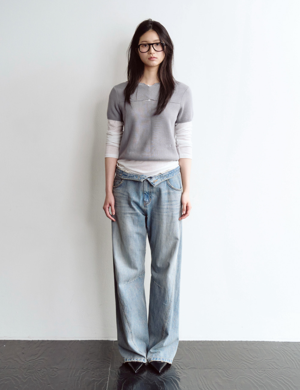 [GEN:RE] Contour Semi Flare Denim Pants Light Blue
