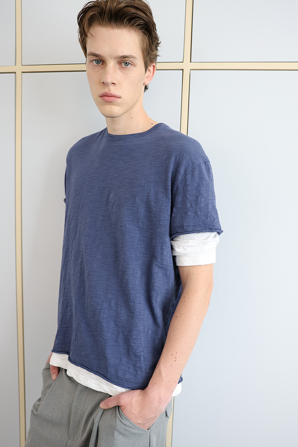 [ANYTIME LOREAK] FADE SLUB HALF T-SHIRT - VINTAGE BLUE