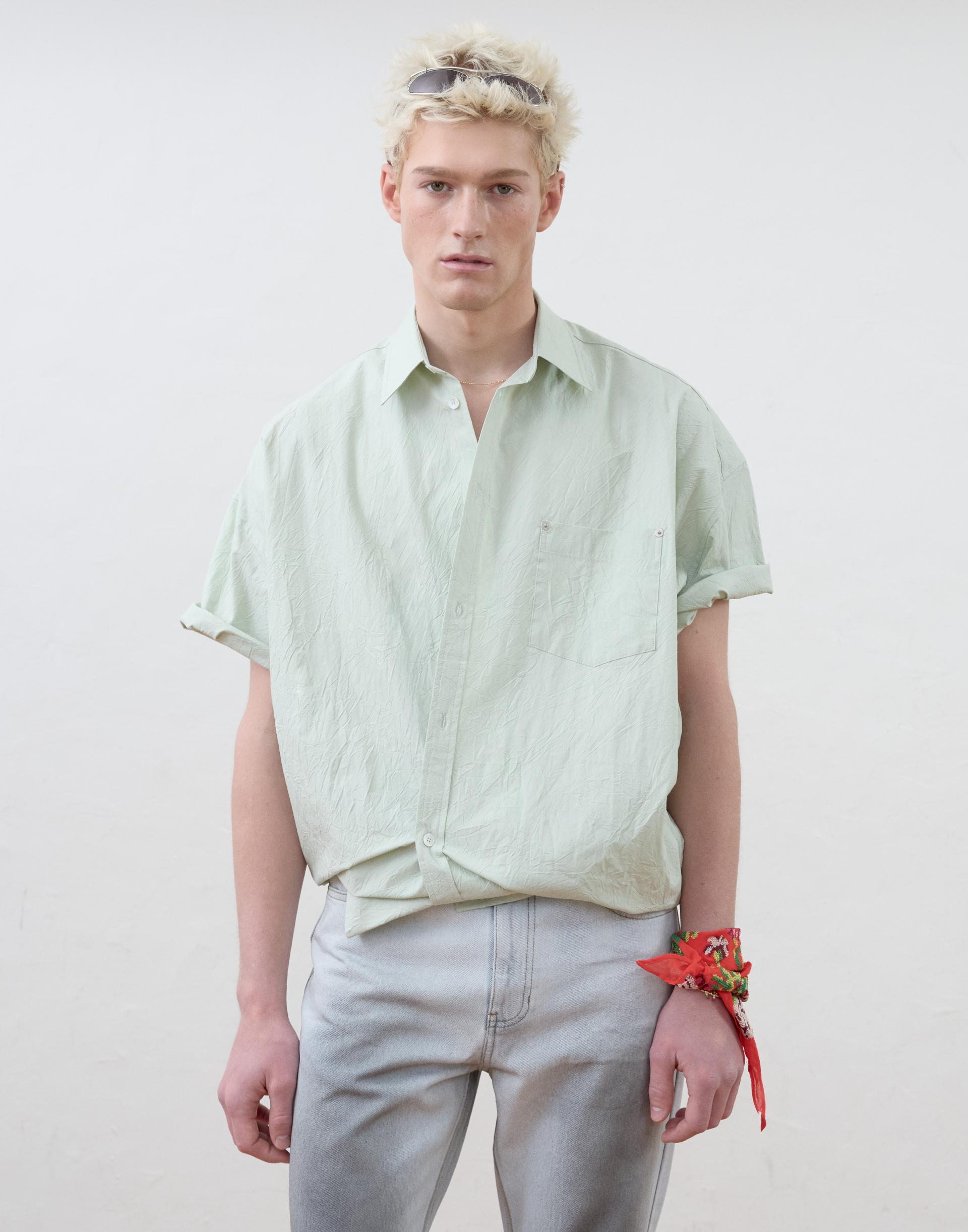 [MOOMYUNG] WRAP SHORTSLEEVE SHIRT (CREASE MINT)