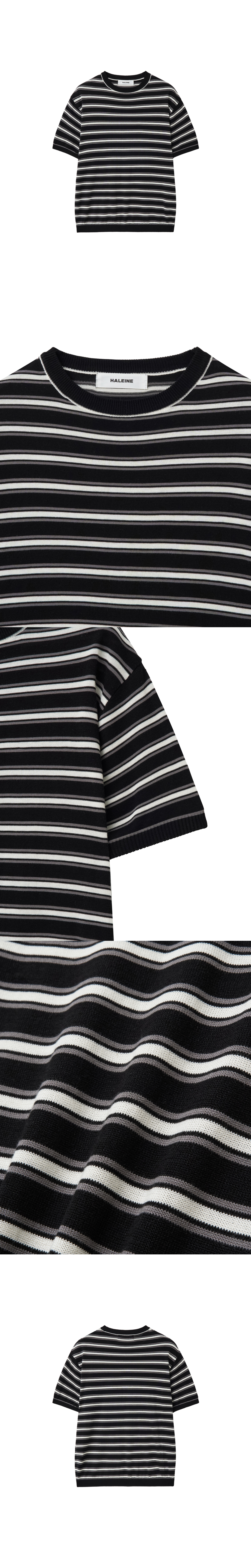 [HALEINE] CONTRAST STRIPE KNIT BLACK (XT204)