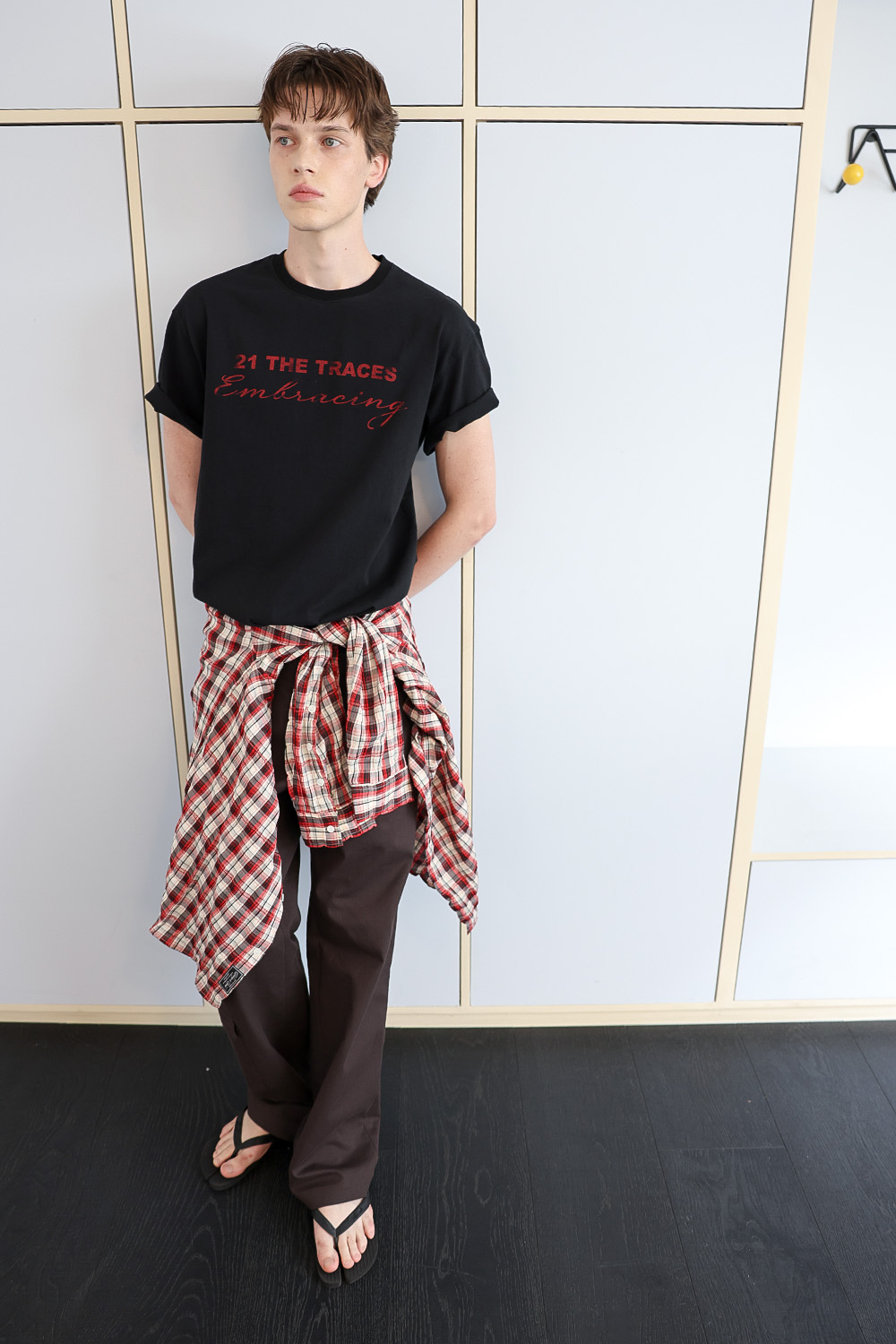 [ANYTIME LOREAK] TRACE WASHED HALF T-SHIRT - BLACK