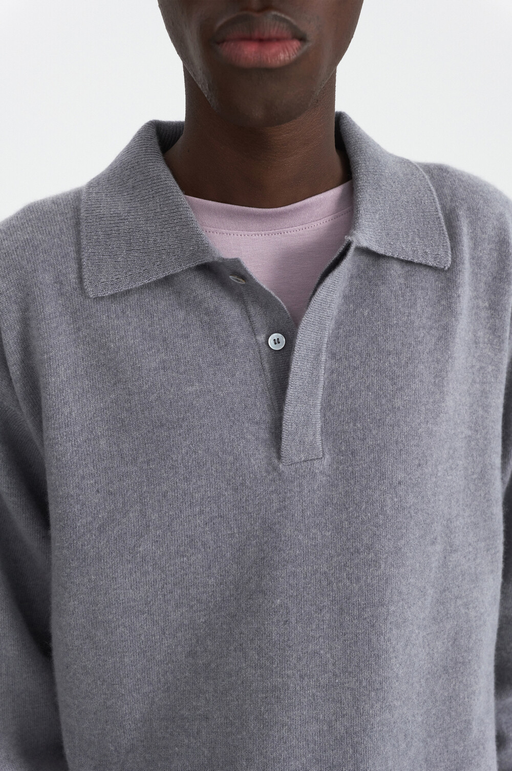 [WINDER] MERINO WOOL HIDDEN POLO SWEATER - SILVER BLUE