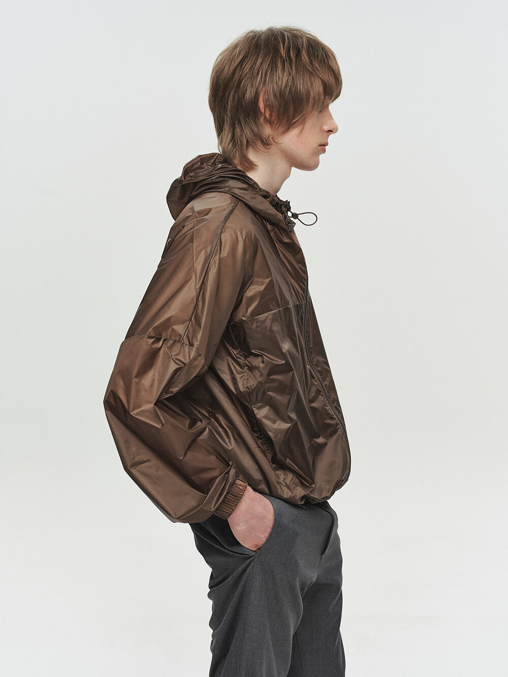 [HEUTE] KADE SHEER HOODED JACKET (BROWN)
