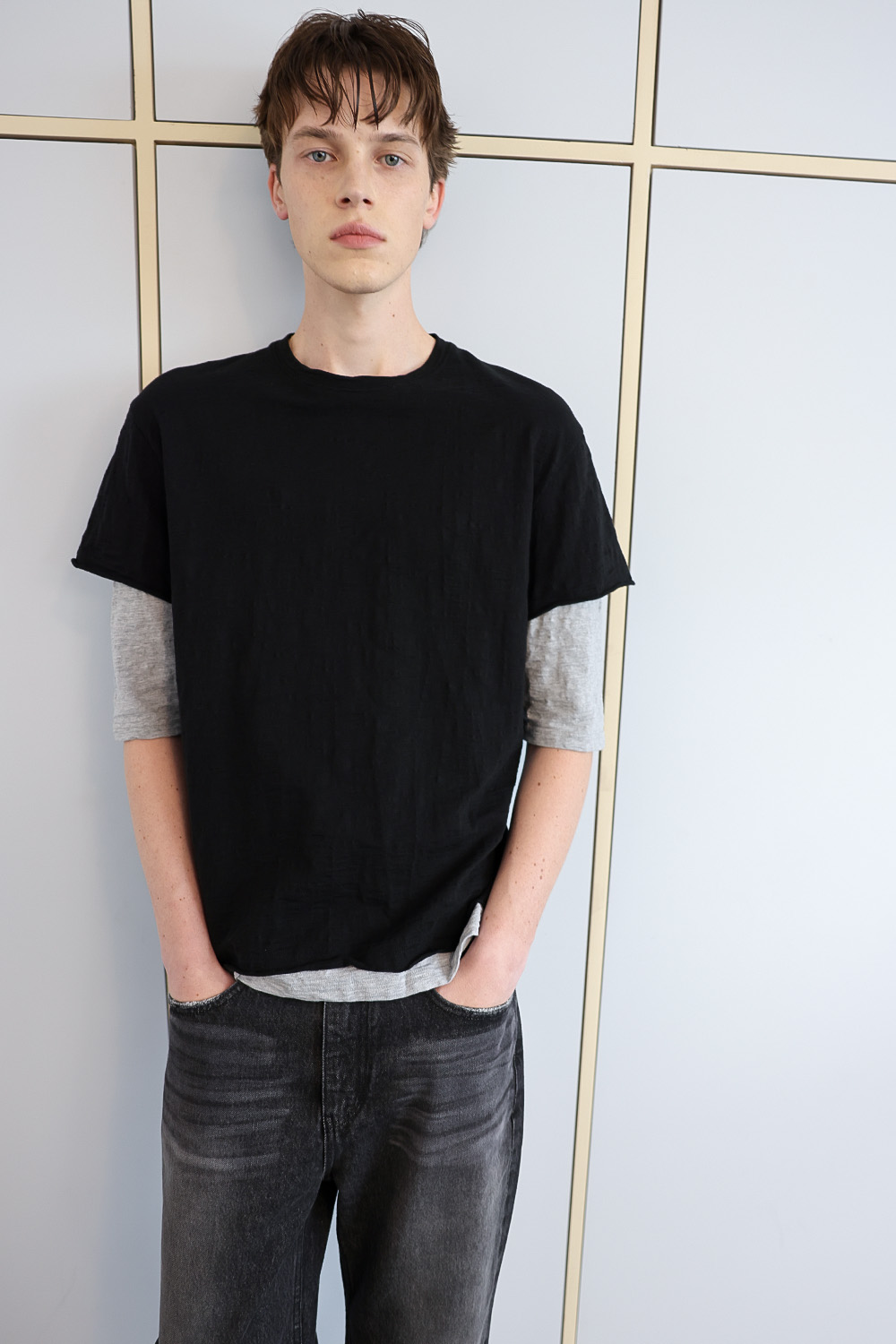 [ANYTIME LOREAK] FADE SLUB HALF T-SHIRT - BLACK
