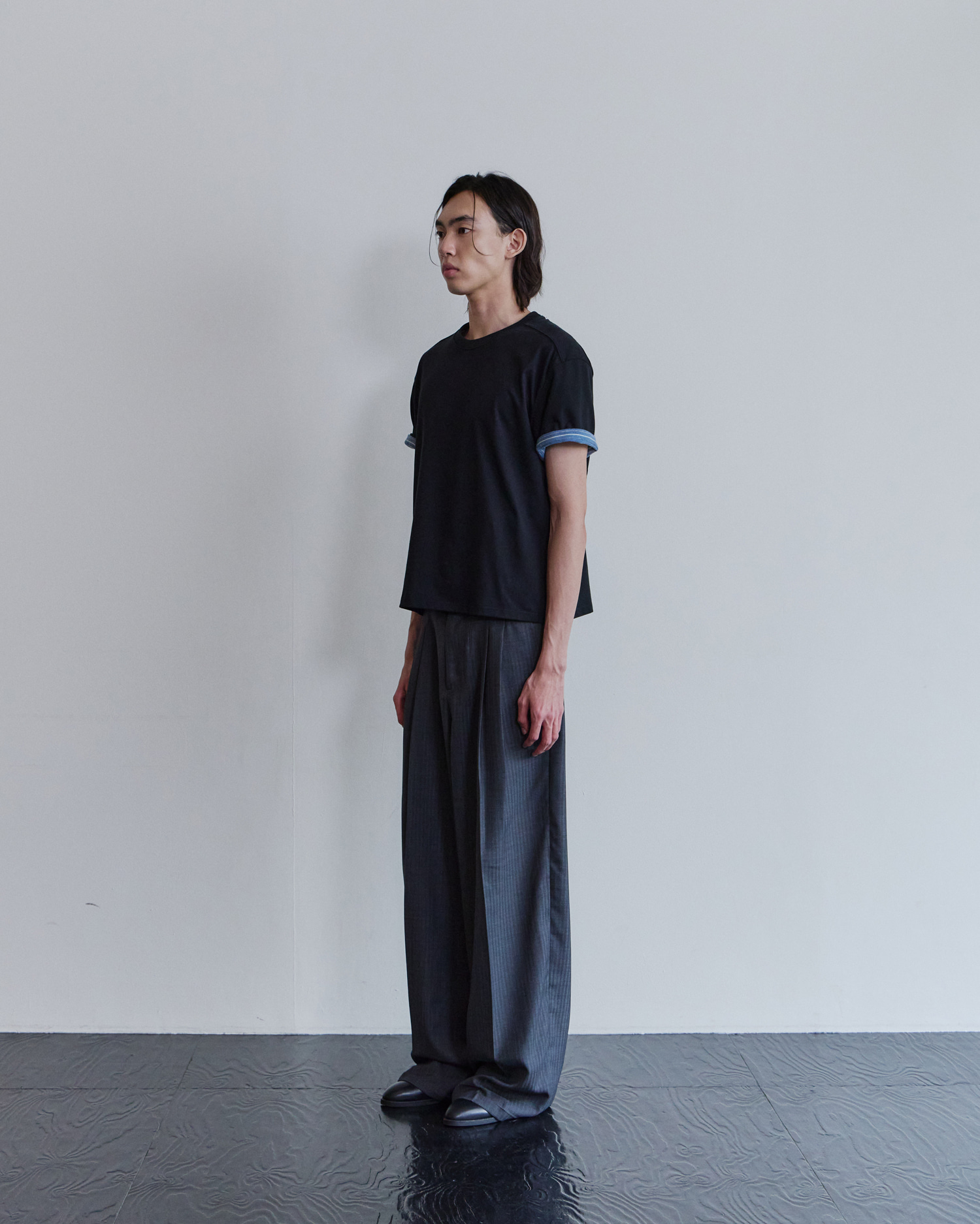 [WAVINESS] Stripe Layered T-shirts - Black