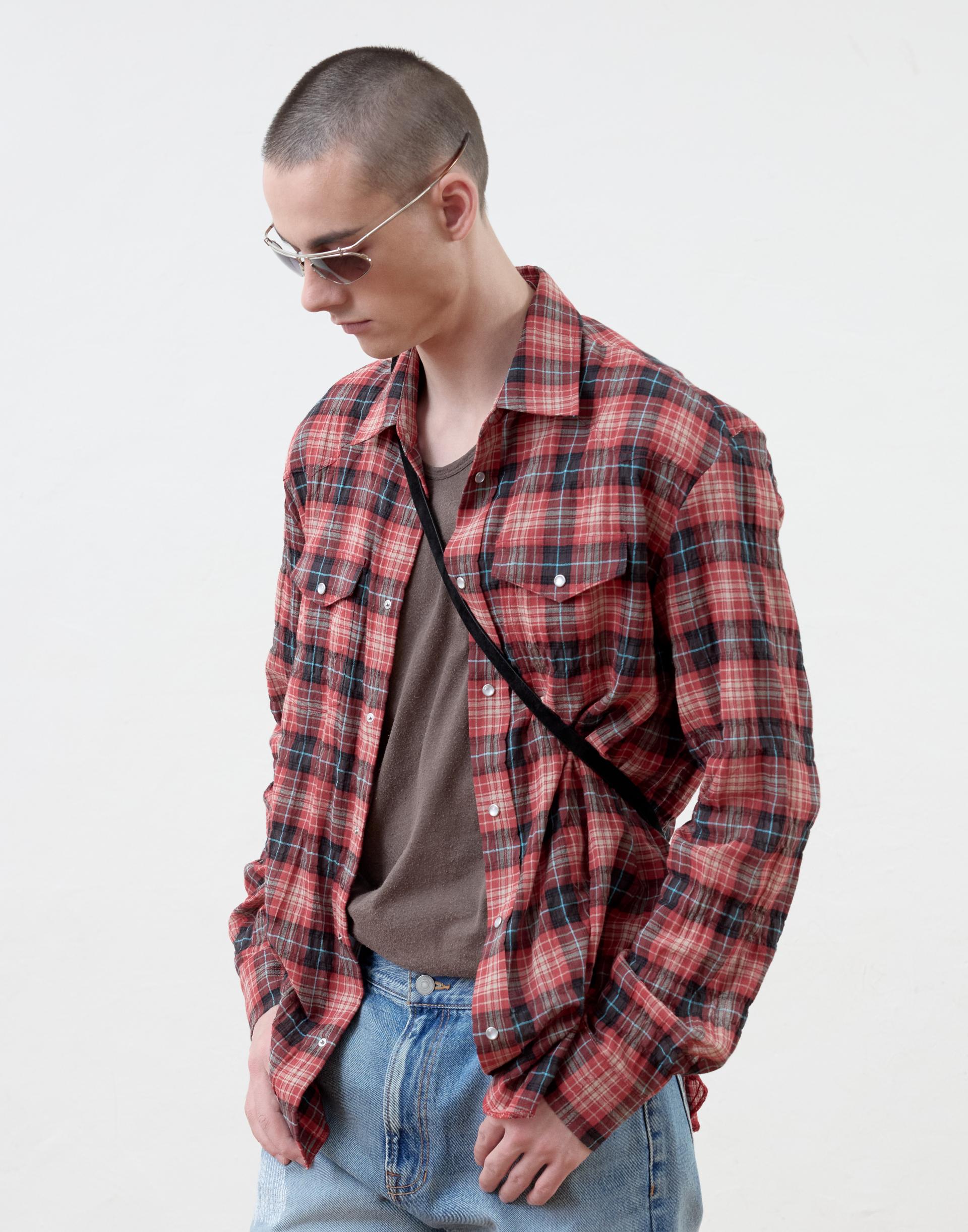 [MOOMYUNG] ‘Keanu’ CHECKED WESTERN SHIRT (RED CHECK)