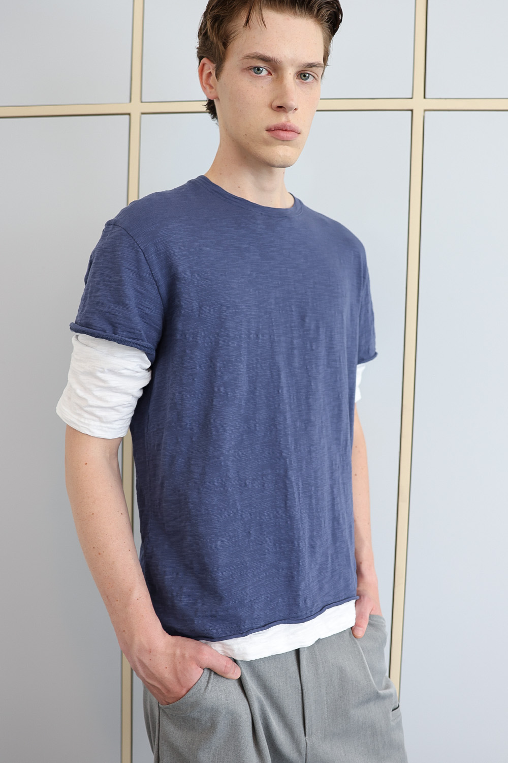 [ANYTIME LOREAK] FADE SLUB HALF T-SHIRT - VINTAGE BLUE