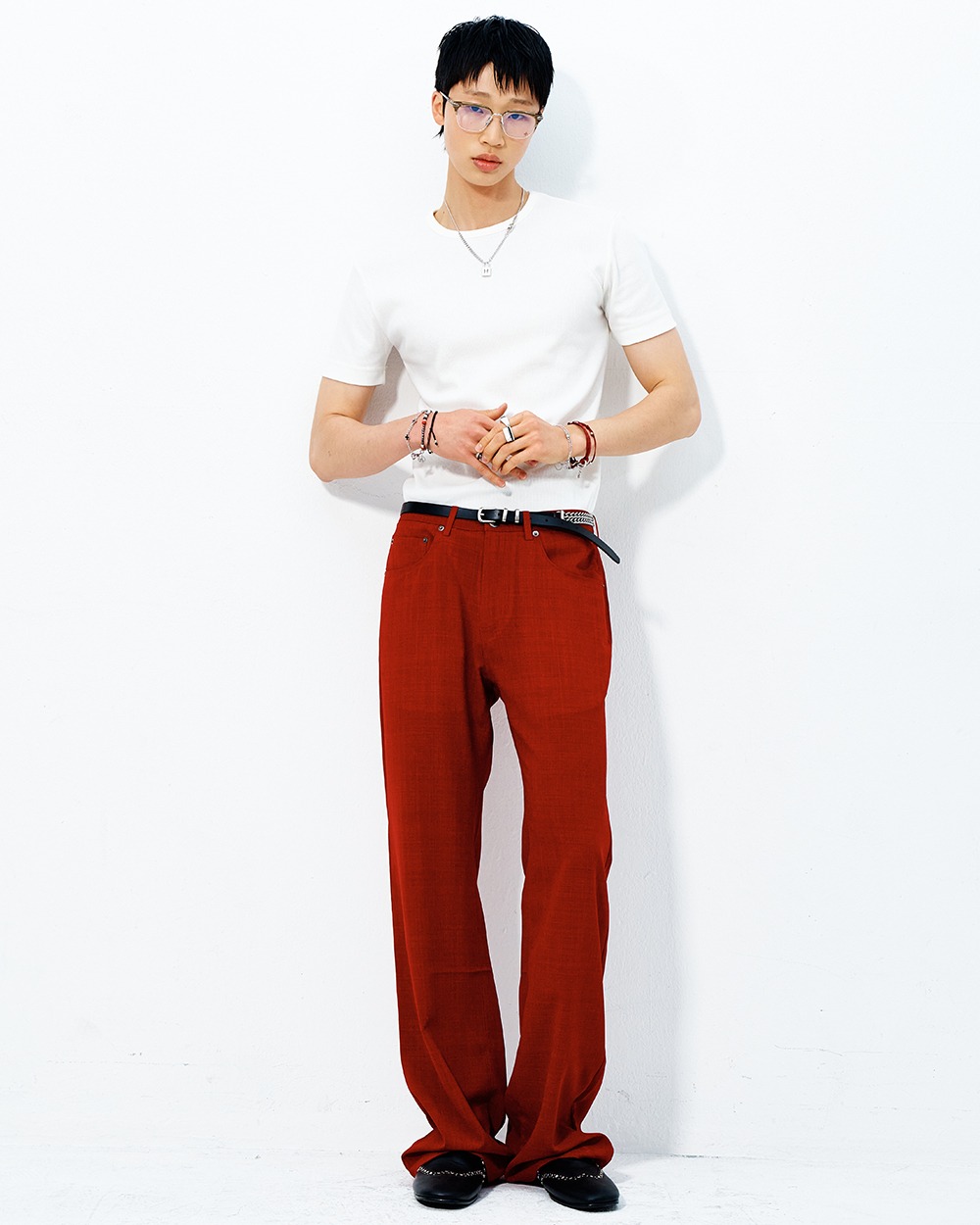 [HALEINE] SLIM RIBBED CREW NECK T-SHIRT OFF-WHITE (XT202)
