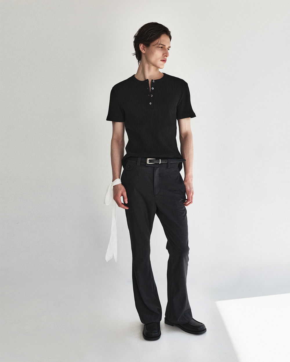 [kineto] Oblong Leather Buckle Belt_Silver