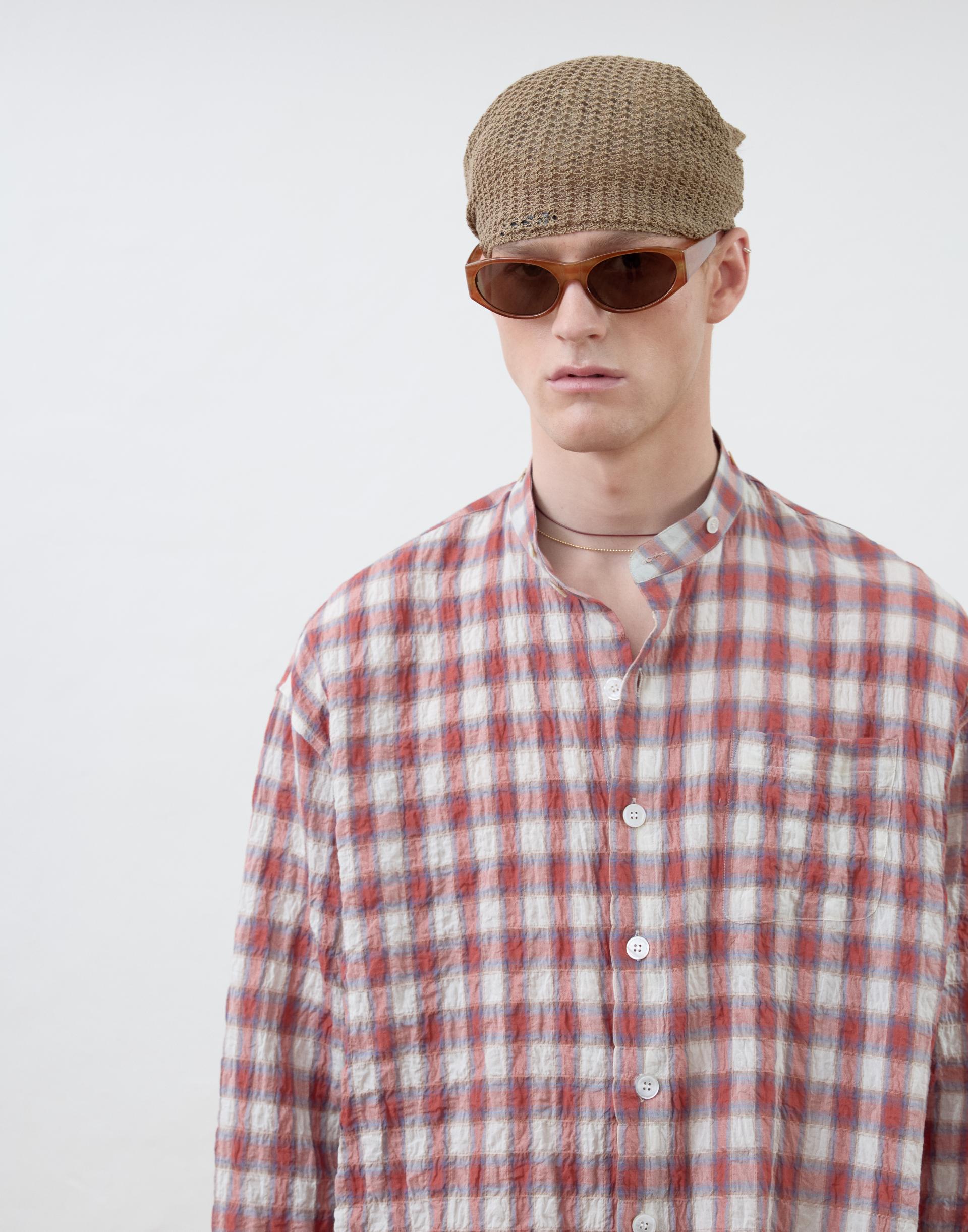 [MOOMYUNG] DETACHABLE COLLAR SHIRTS (ORANGE CHECK)