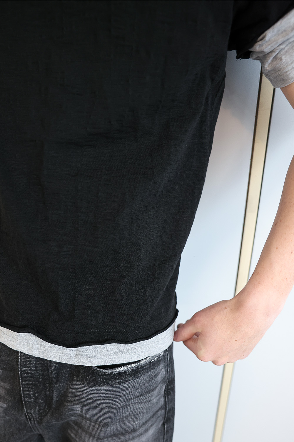 [ANYTIME LOREAK] FADE SLUB HALF T-SHIRT - BLACK