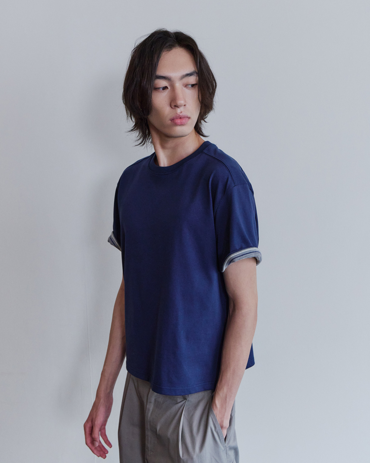 [WAVINESS] Stripe Layered T-shirts - Navy