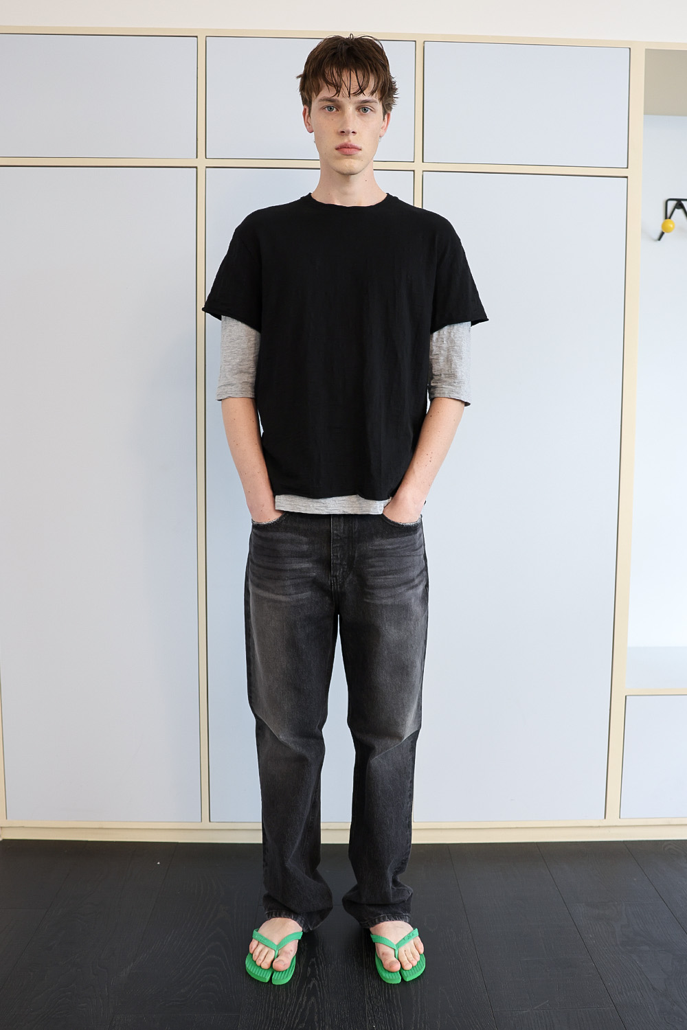 [ANYTIME LOREAK] FADE SLUB HALF T-SHIRT - BLACK