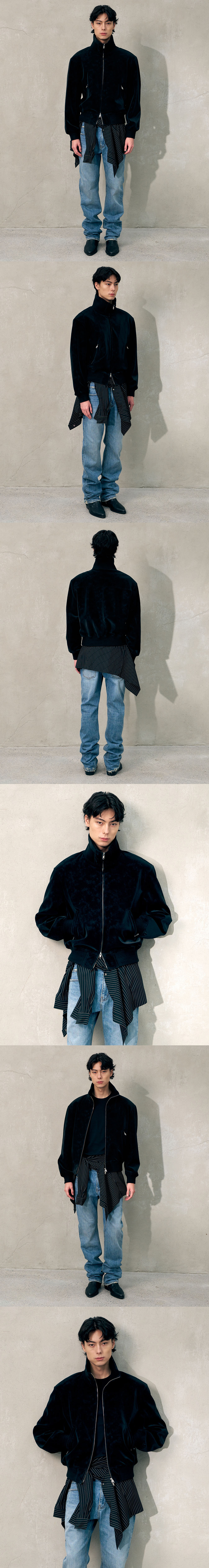[HALEINE] VELOUR HIGH NECK BLOUSON BLACK (XJ312)