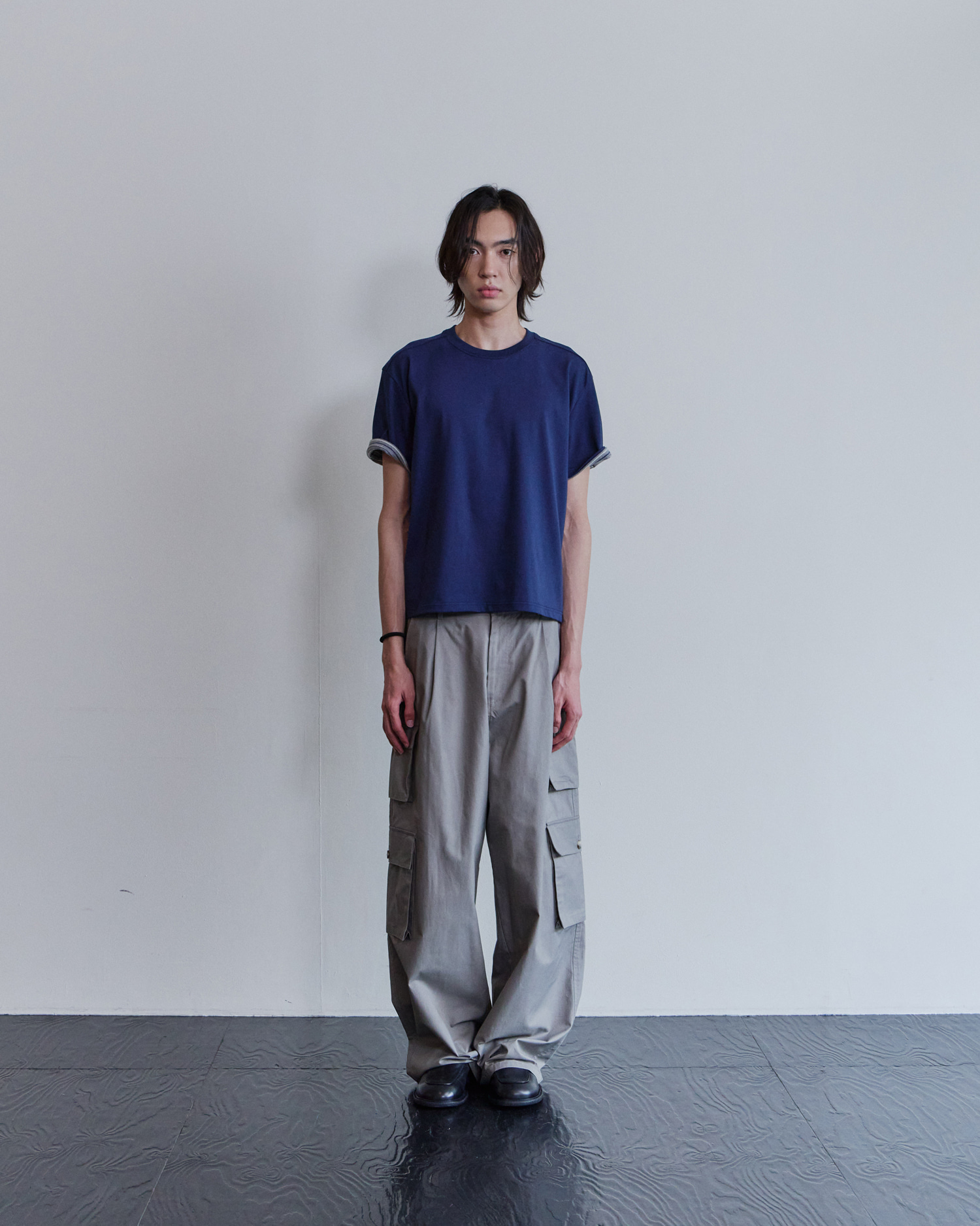 [WAVINESS] Stripe Layered T-shirts - Navy