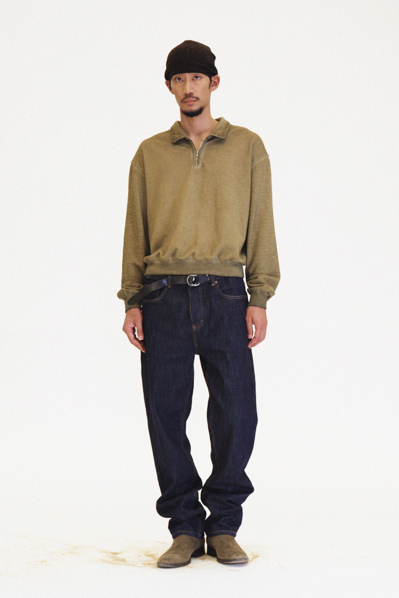 [SURFACE EDITION] OVERDYED HALF ZIP SWEAT KHAKI