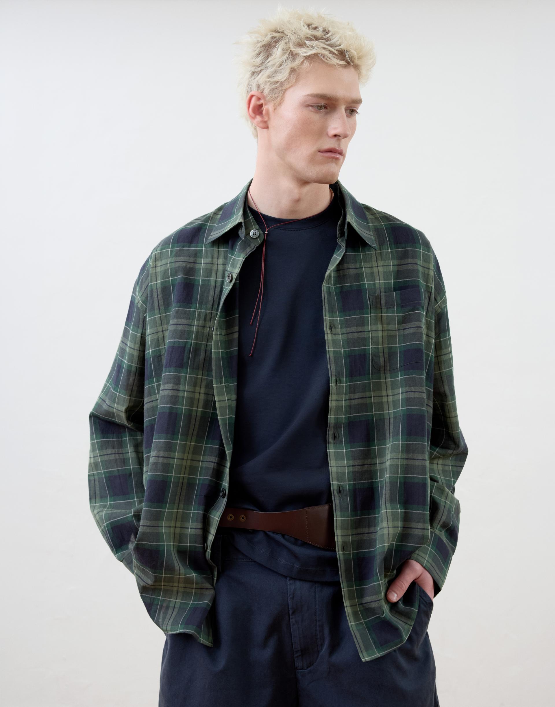 [MOOMYUNG x MONSIEUR] DETACHABLE COLLAR SHIRTS (GREEN CHECK)