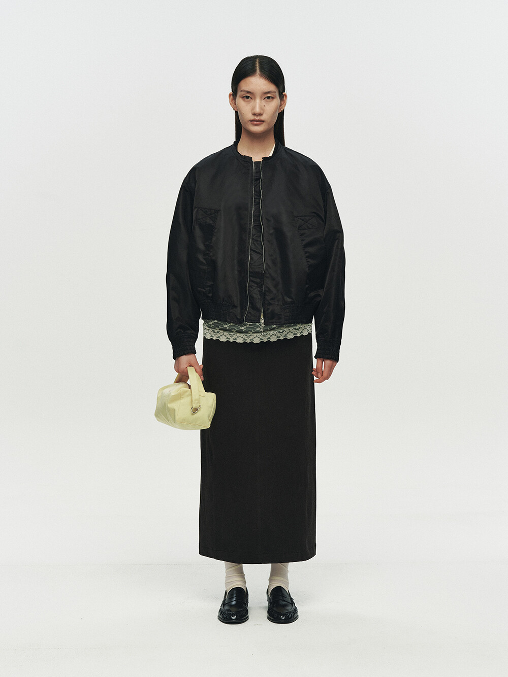 [HEUTE]FRAME COLLARLESS BOMBER JACKET (BLACK)