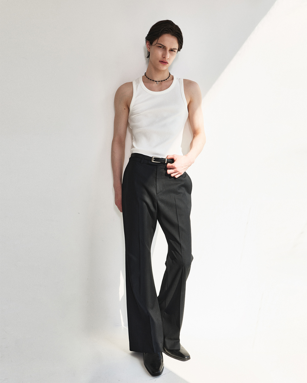 [kineto] Lustre Relaxed Wool Flare Pants_Stripe Black