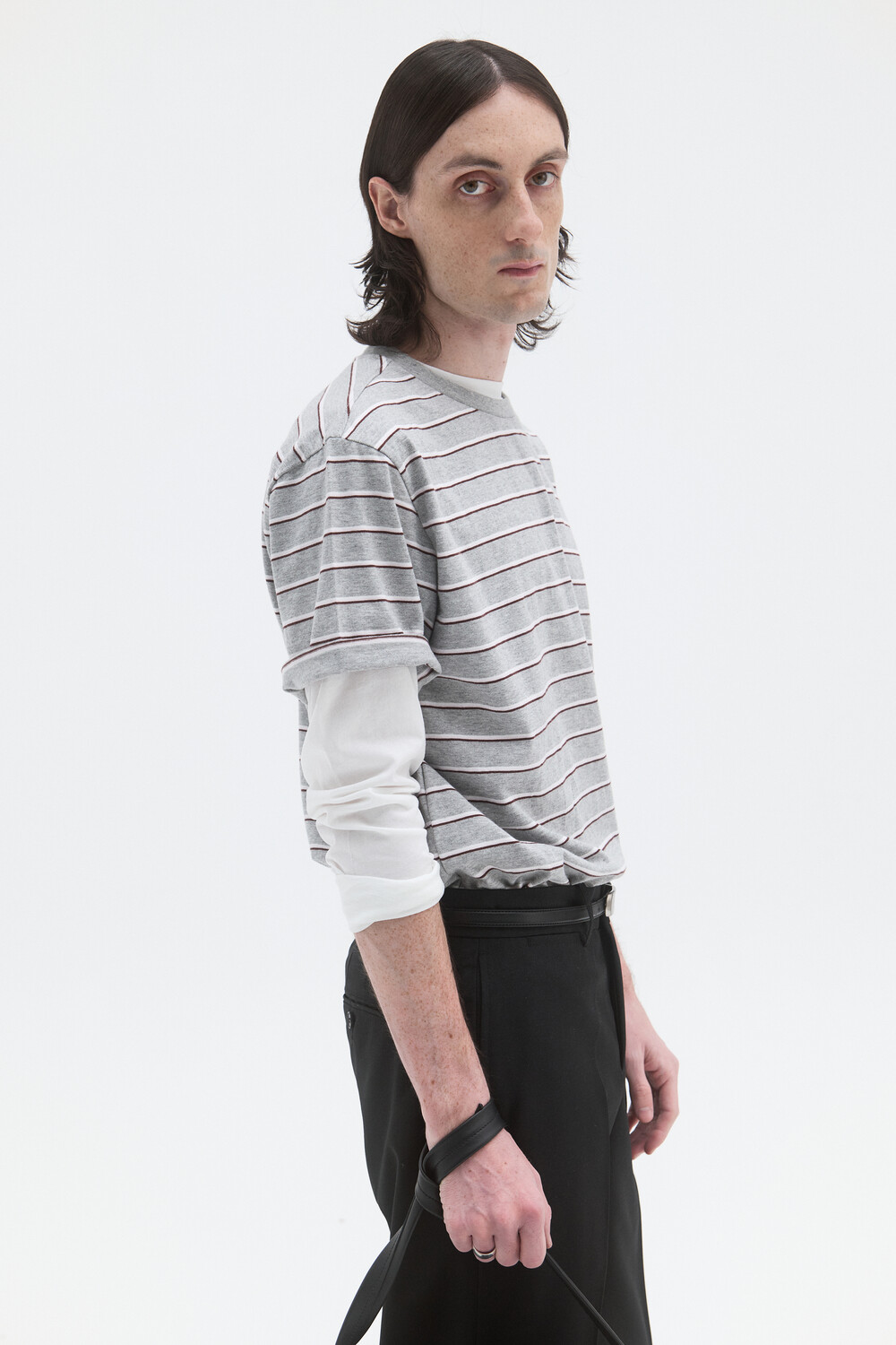[WINDER] STRIPED COTTON TOP - BROWN / MELANGE