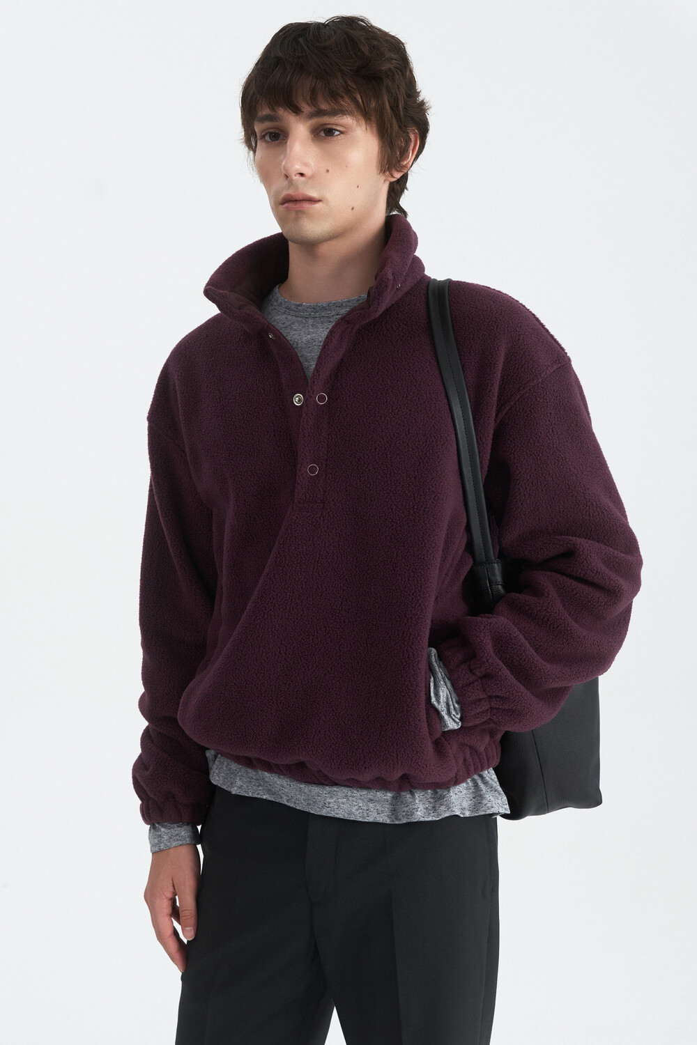 [WINDER] RING SNAP FLEECE PULL OVER - PLUM