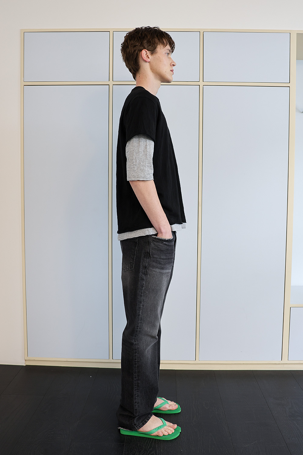 [ANYTIME LOREAK] FADE SLUB HALF T-SHIRT - BLACK