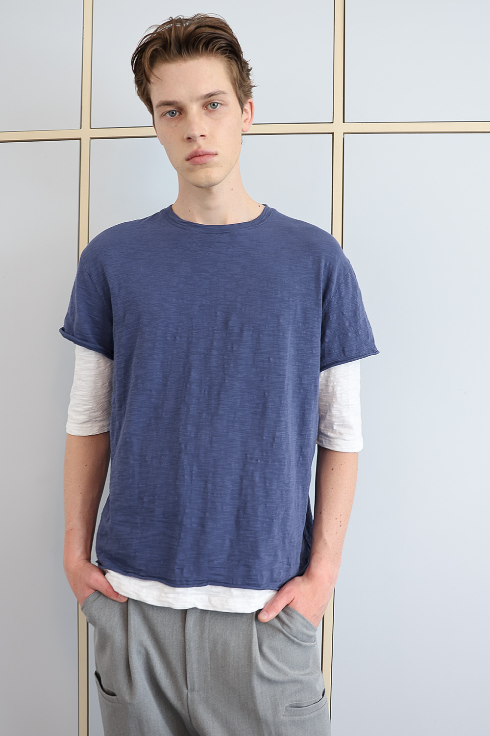[ANYTIME LOREAK] FADE SLUB HALF T-SHIRT - VINTAGE BLUE