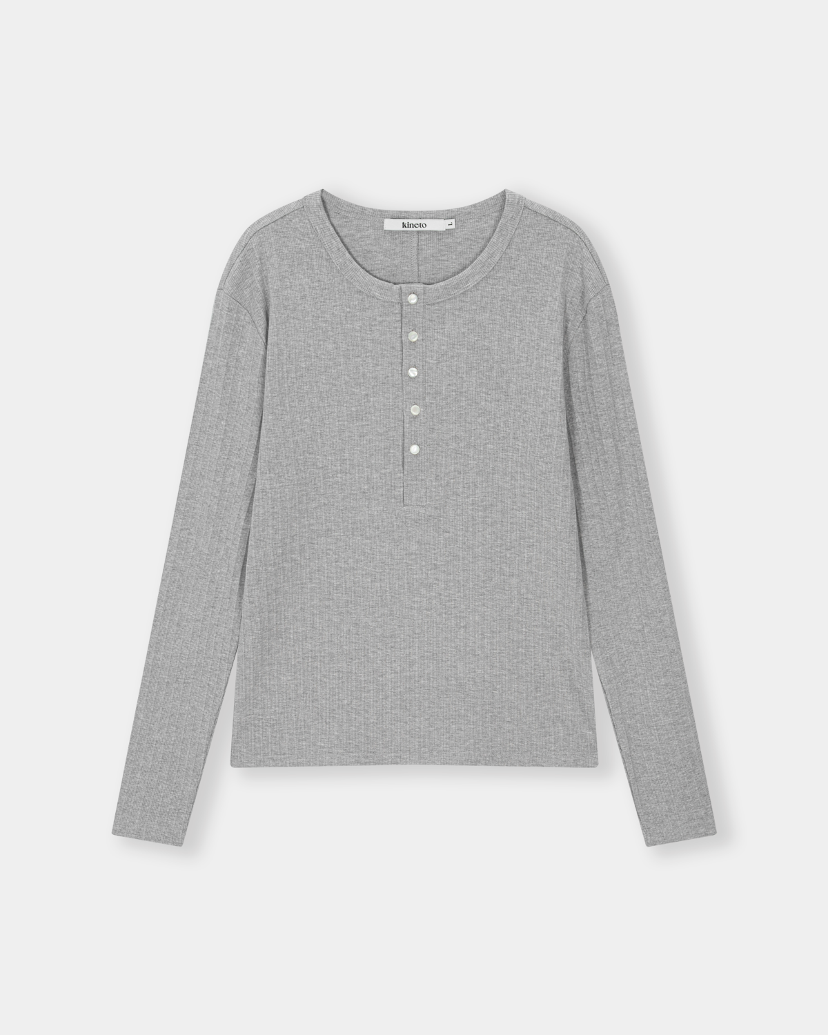 [kineto] Fine Cotton Ribbed Henley Top_Grey