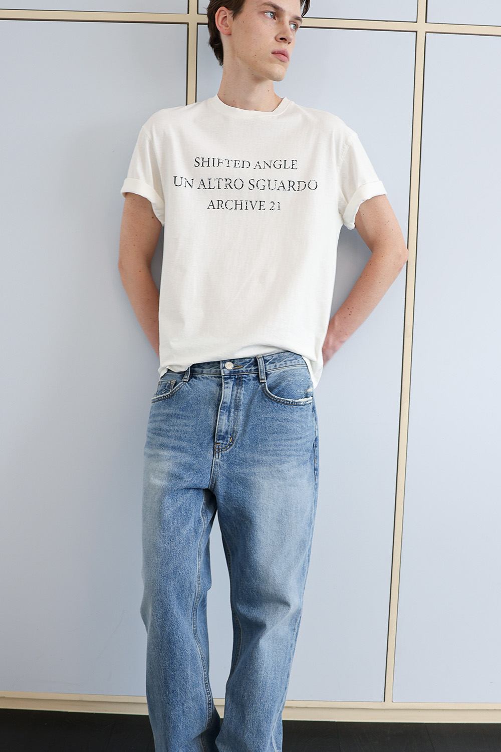 [ANYTIME LOREAK] SEDUM WASHED HALF T-SHIRT - WHITE