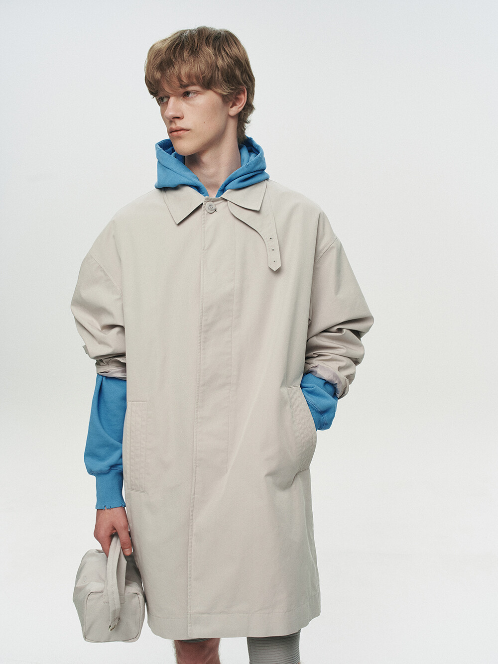 [HEUTE] ORNAMENT BUTTON MAC COAT (GREY)