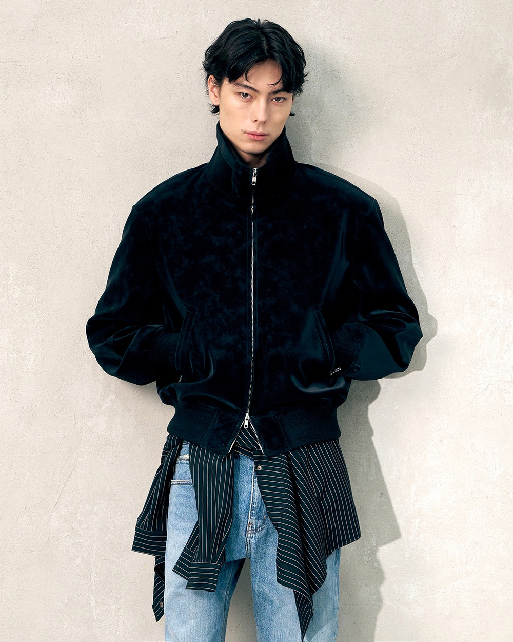 [HALEINE] VELOUR HIGH NECK BLOUSON BLACK (XJ312)