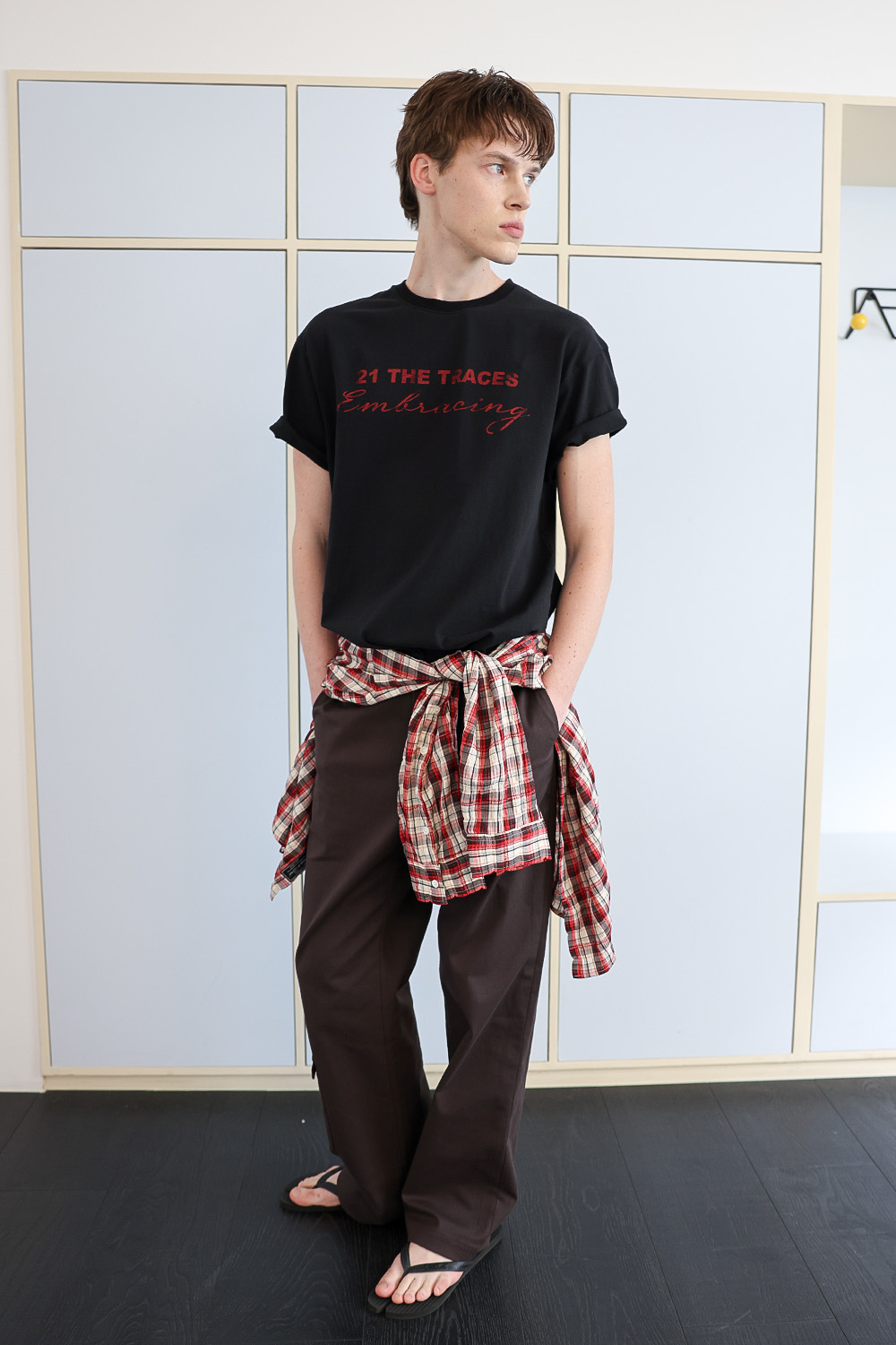 [ANYTIME LOREAK] TRACE WASHED HALF T-SHIRT - BLACK