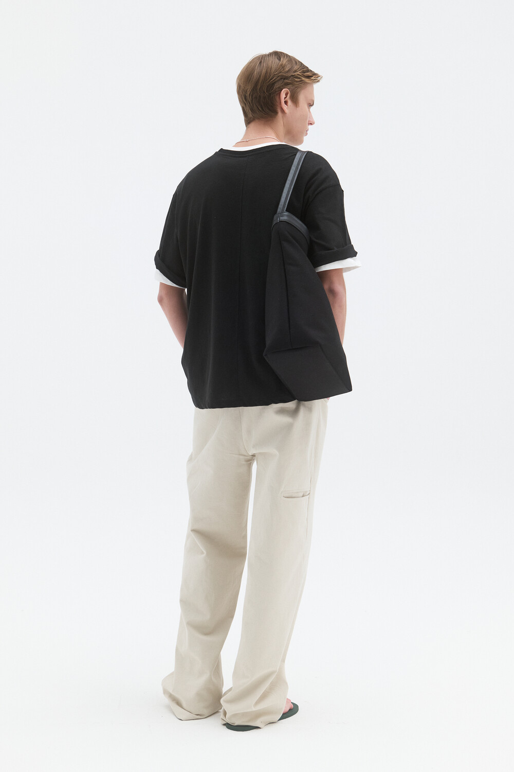 [WINDER] LINEN BLENDED T-SHIRTS - BLACK