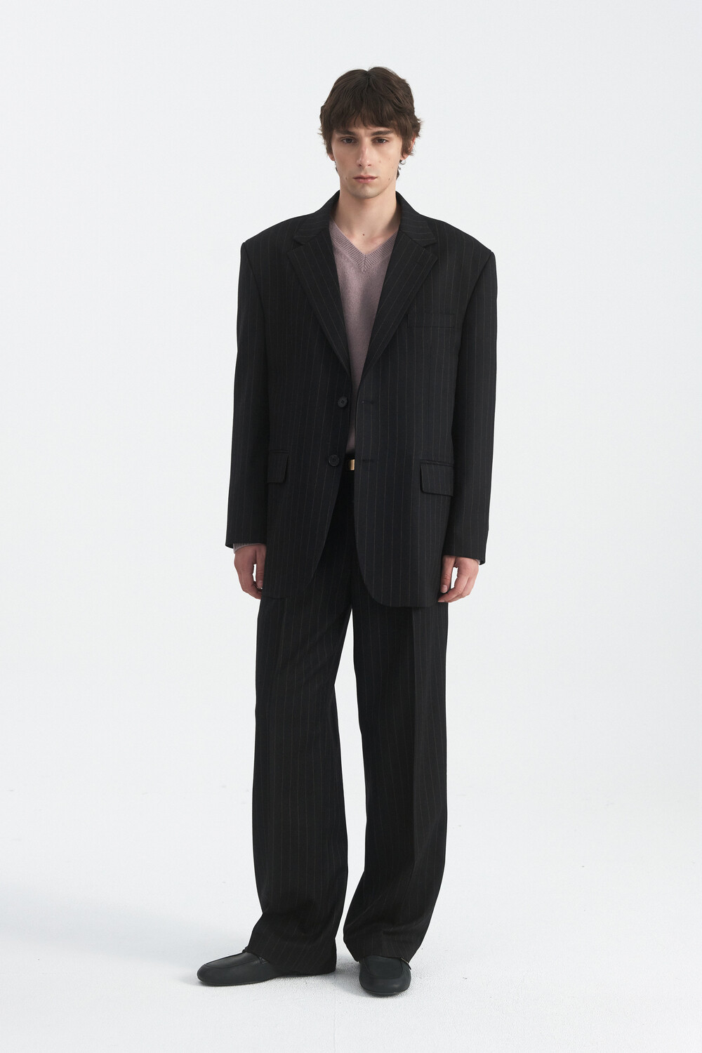 [WINDER] PLEATED WOOL TROUSERS - STRIPE BLACK