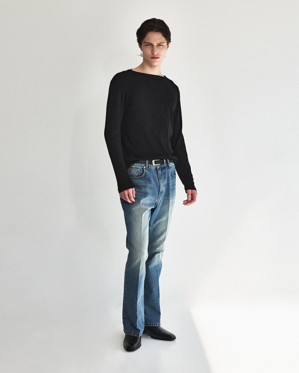 [kineto] Oblong Leather Buckle Belt_Silver