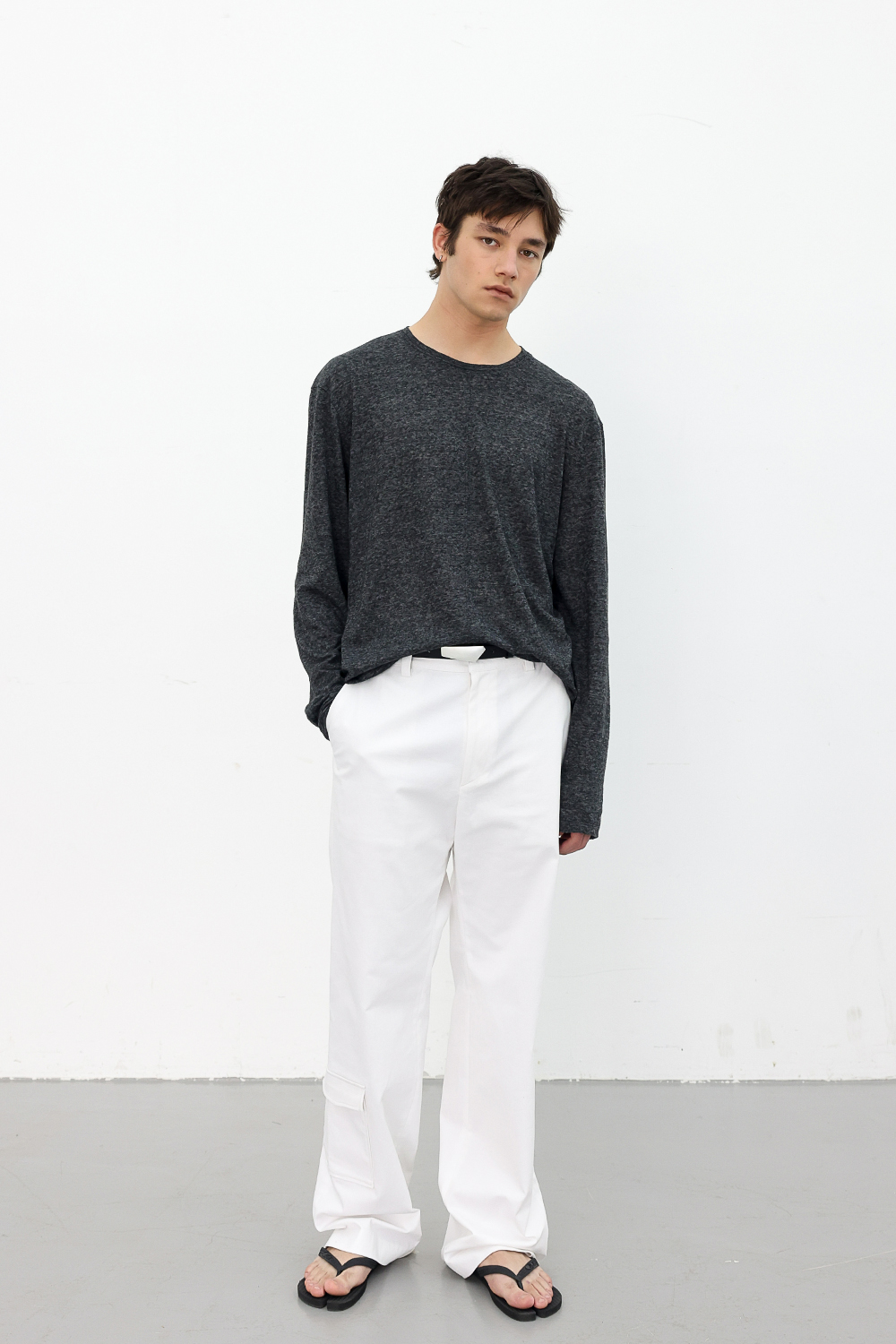 [ANYTIME LOREAK] CAMELLIA LAYERED TEE - SKY BLUE/CHARCOAL