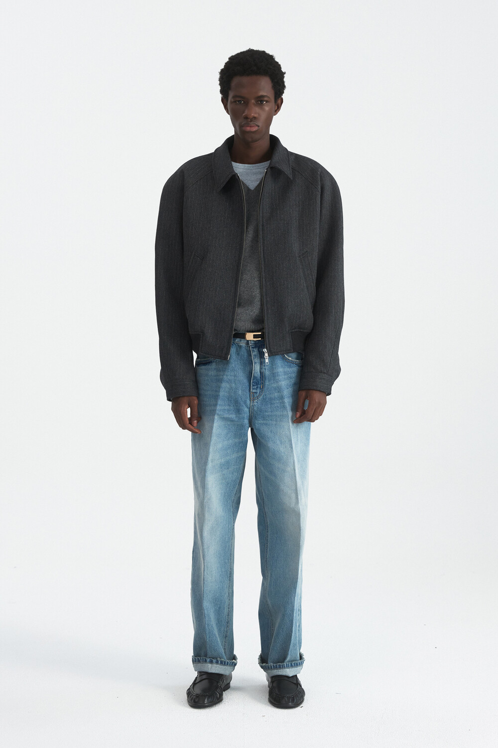 [WINDER] RAGLAN WOOL CROP BLOUSON - HARRINGBONE CHARCOAL