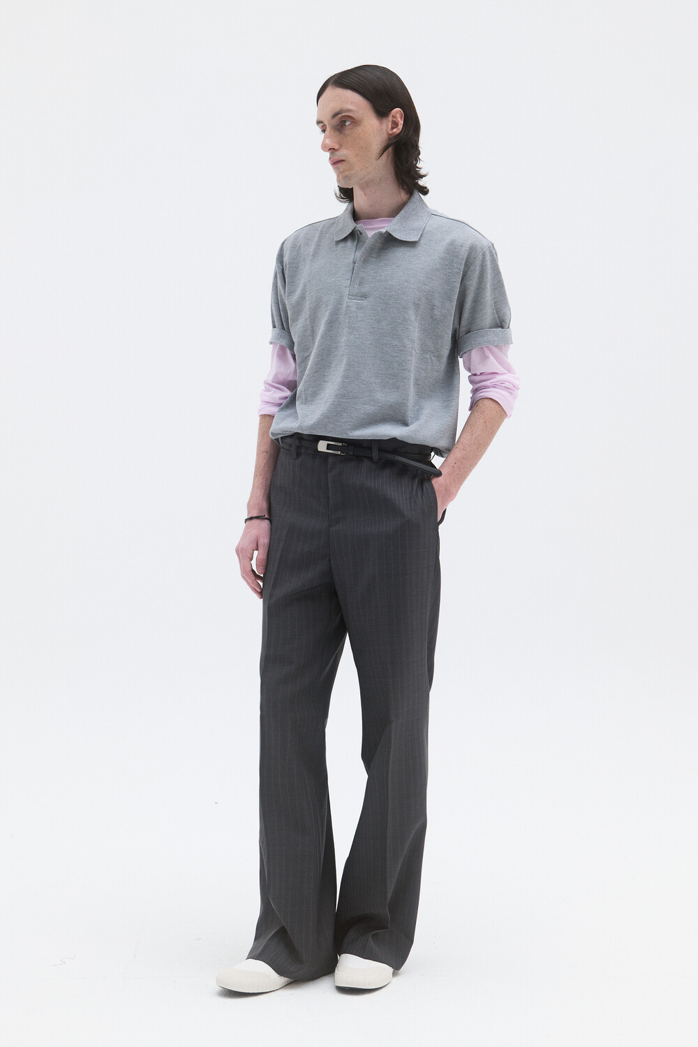 [WINDER] CLASSIC PIQUE TOP - MELANGE GREY