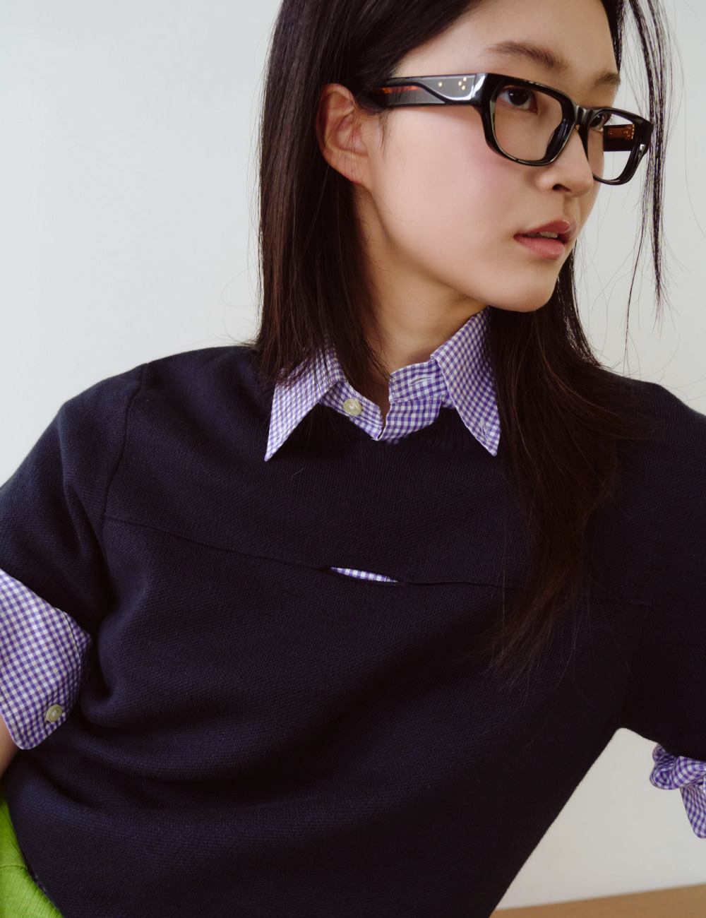 [GEN:RE] Your Way Slit Half Knit Navy