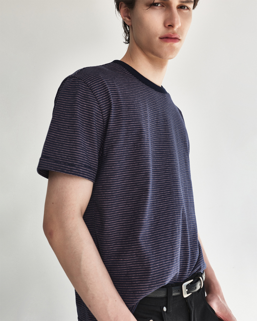 [kineto] Blend Stripe Cotton T-Shirt_Multi Purple
