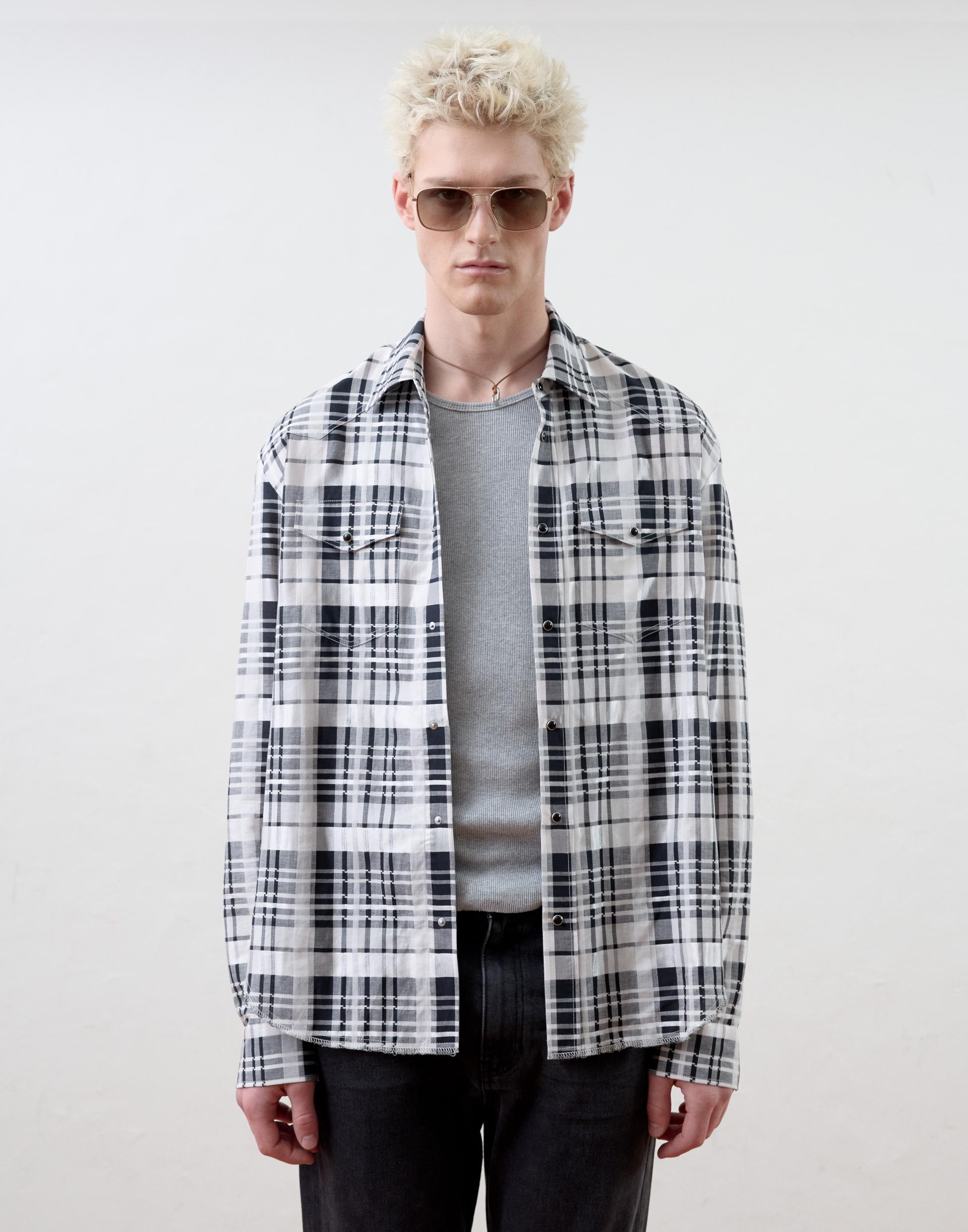 [MOOMYUNG] ‘Keanu’ CHECKED WESTERN SHIRT (WHITE & BLACK CHECK)