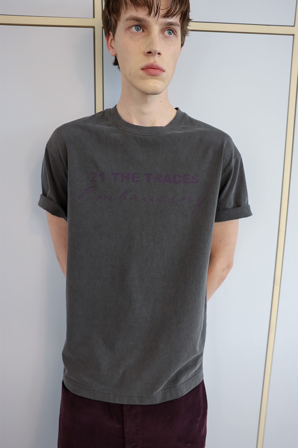 [ANYTIME LOREAK] TRACE WASHED HALF T-SHIRT - CHARCOAL