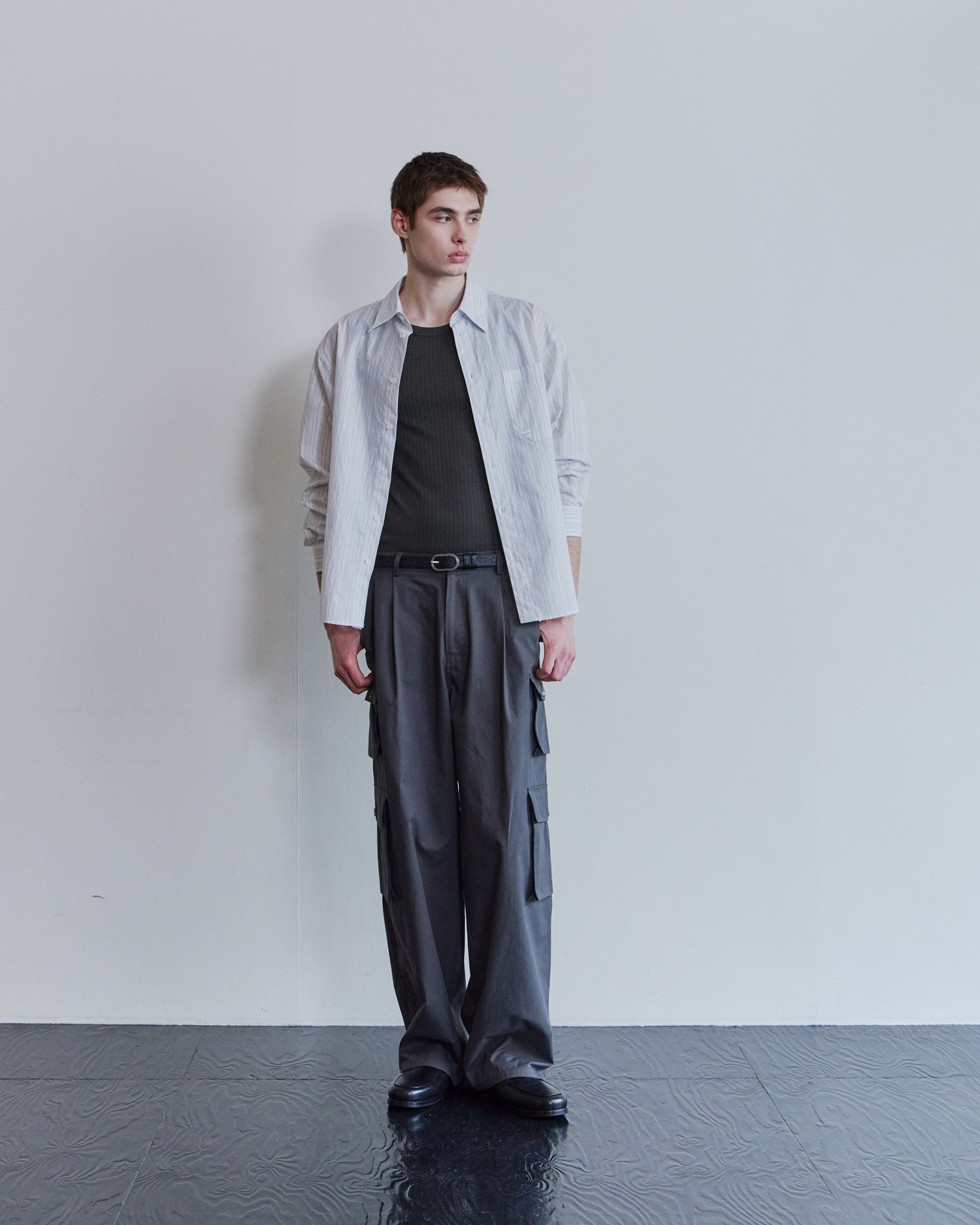 [WAVINESS] Origami Stripe Shirts - White
