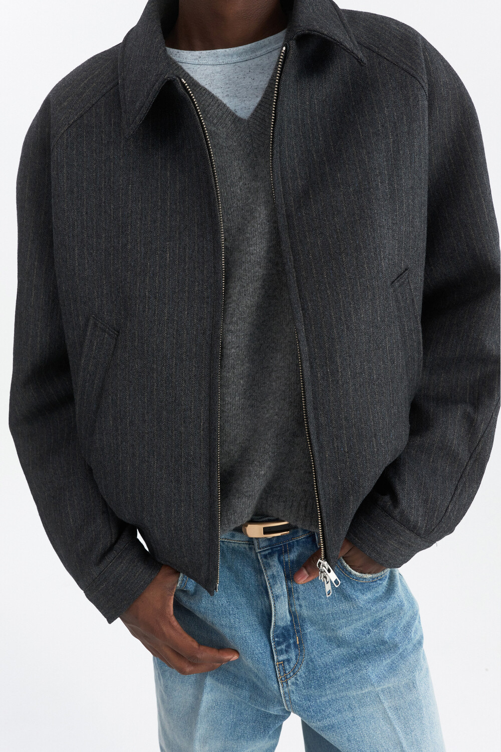 [WINDER] RAGLAN WOOL CROP BLOUSON - HARRINGBONE CHARCOAL