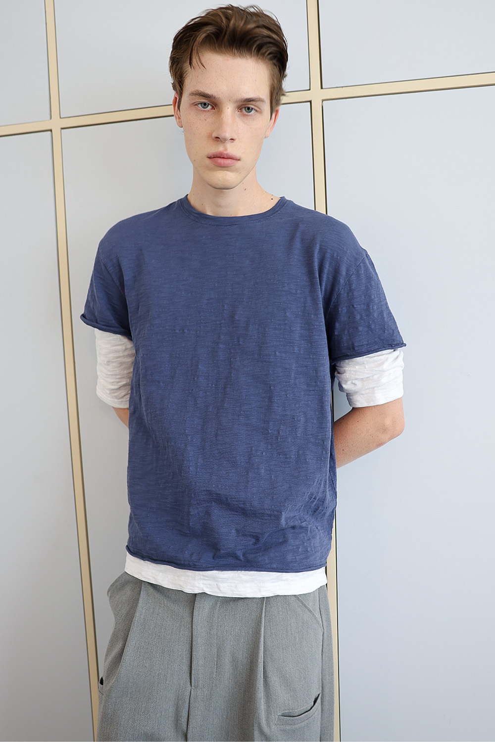 [ANYTIME LOREAK] FADE SLUB HALF T-SHIRT - VINTAGE BLUE